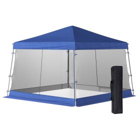 12' x 12' Pop Up Canopy, Foldable Canopy Tent with Carrying Bag, Mesh Sidewalls and Adjustable Height for Garden, Party, Blue