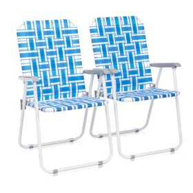 [Same Code: 70635530]2pcs Steel Tube PP Webbing Bearing 120kg Folding Beach Chair Blue& White Strip